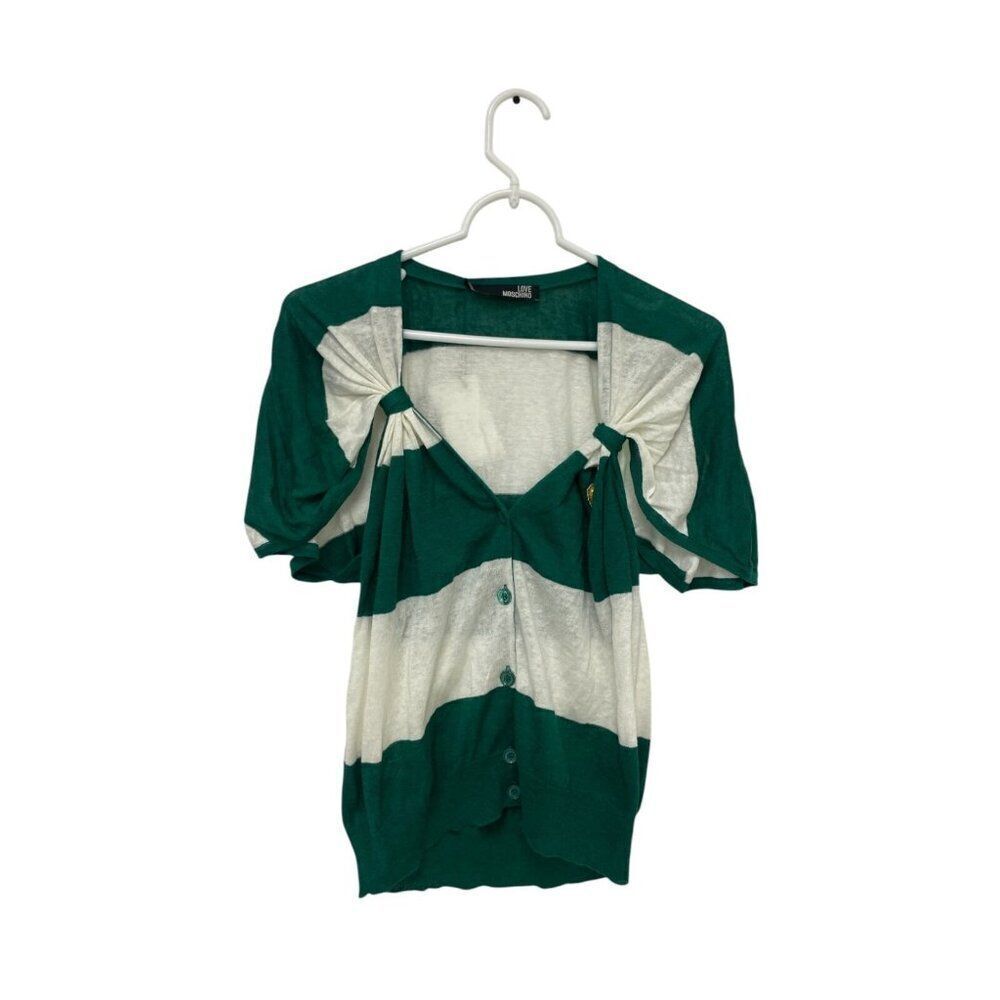 Love Moschino Womens Sweater S small US 6 EU 40 Green White Linen Cardigan NWT